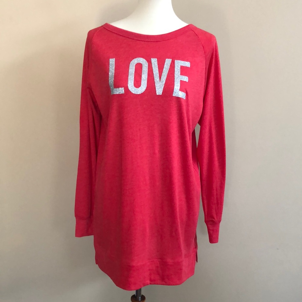 Victoria’s Secret Tunic/Sleep Shirt- Hot Pink with Silver Glitter “LOVE”